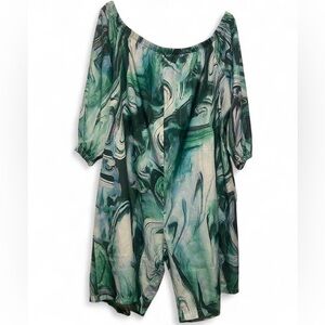 3XL Green and white thin boho romper